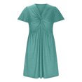 thumbnail image 5 of Kojanyu Women's Solid Short Sleeve V-Neck Ruffle Mini Dress – Elegant Club Party Tunic, 5 of 9