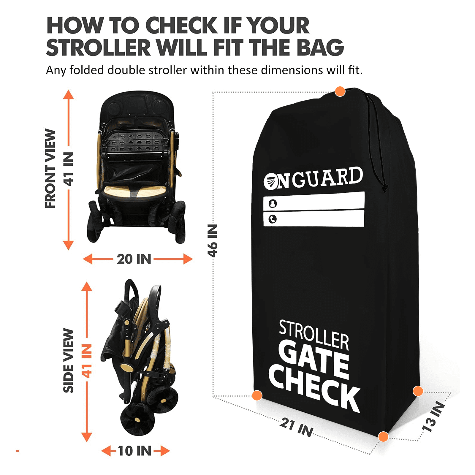 OnGuard Double Stroller Travel Bag - Waterproof Rip Resistant Polyester Compact - Stroller Bag Cover Accessories, Stroller Bag for Airplane, Stroller Gate Check Bag