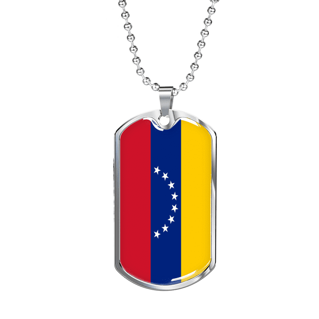Venezuela Flag Necklace Stainless Steel or 18k Gold Dog Tag 24" Chain