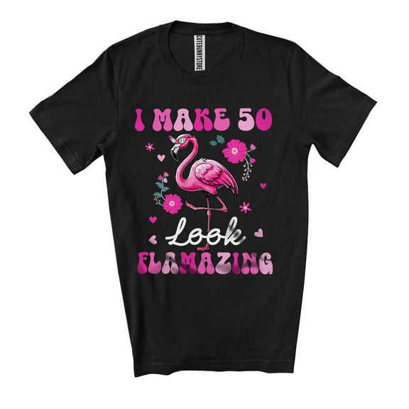 I Make 50 Look Flamazing; Amazing 50th Birthday Flamingo Sunglasses Flowers; Family Group Unisex T-Shirt