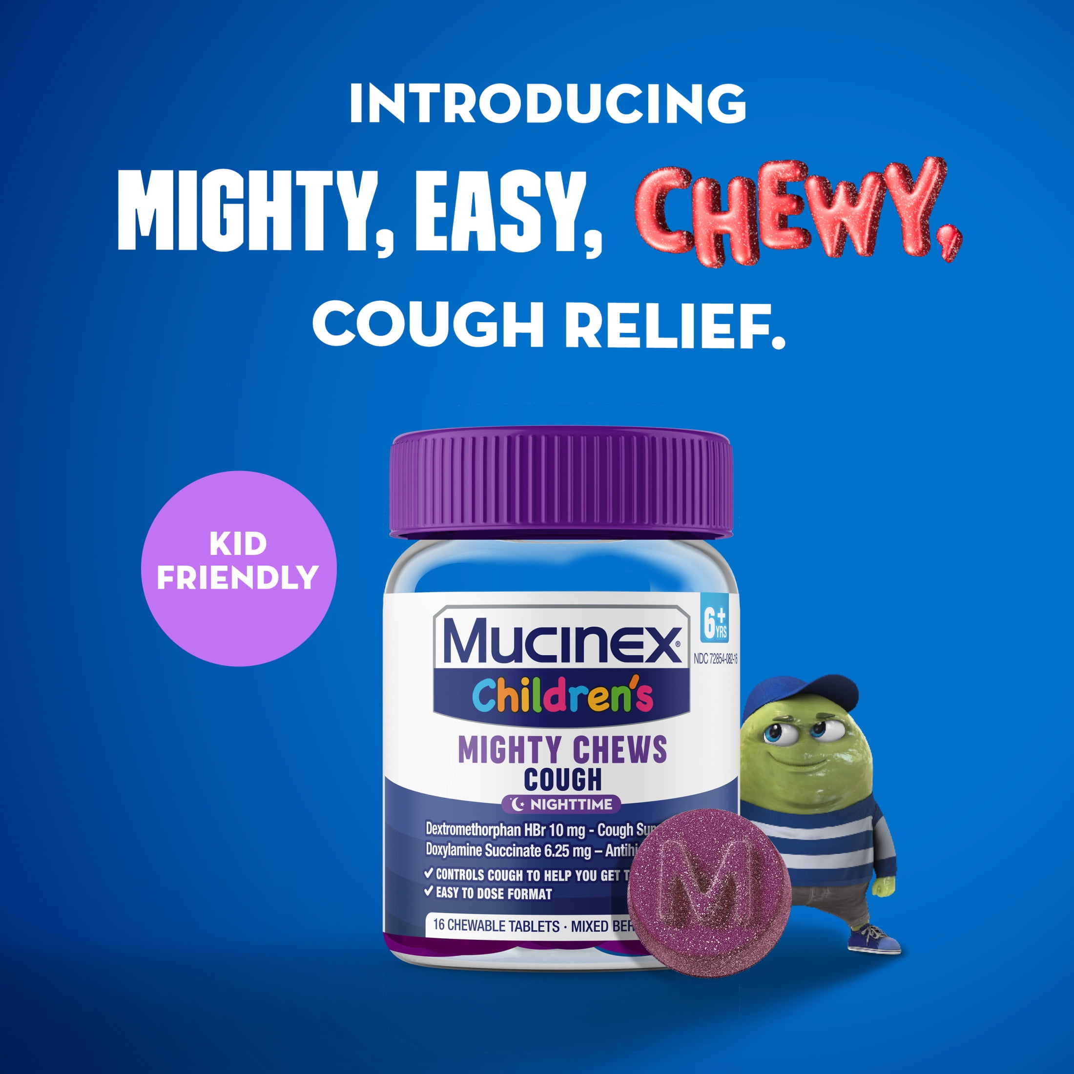Mucinex Children's Nighttime Mighty Chews Cough Relief chewable tablets, Mixed Berry Flavor, 16 Count