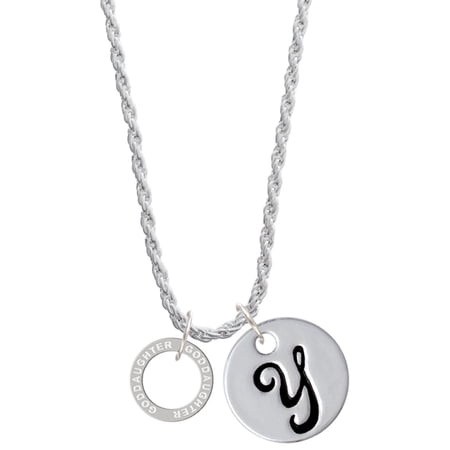 Delight Jewelry Silvertone Goddaughter Eternity Ring Silvertone Script Initial Disc - Y - Charm Necklace, 20"+3"