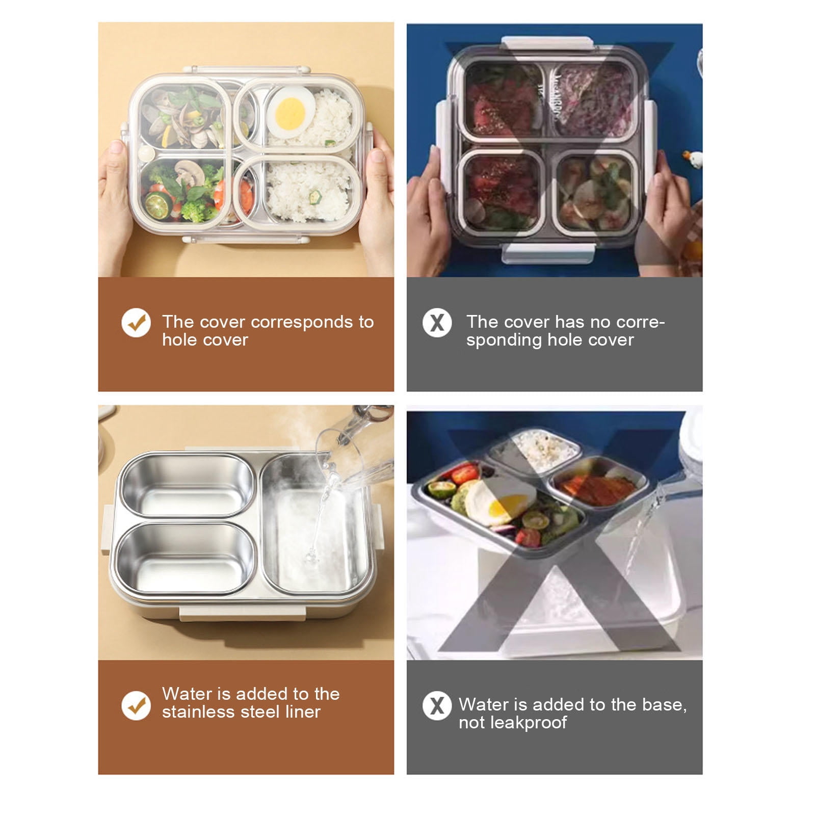 BIMZUC 3‑Compartment 304 Stainless Steel Lunch Box – Leakproof, Heat‑Resistant, Dishwasher Safe, 1.2L Grey Food Container