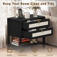 thumbnail image 3 of FANRAL Boho Chic 2 Drawer Nightstand with Rattan Accents,Stylish Storage Bedside Table with Shelf & Gold Handles,Black Night Stand, 3 of 6