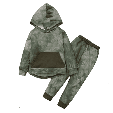 

NZRVAWS Baby Boys Outfits For Winter Pocket Round Neck Tie-dye Hoodies Pants 2PCS Clothes Set 18-24 Months Green