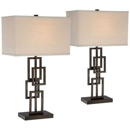 360 Lighting Modern Table Lamps Set Of 2 Dark Bronze Metal Geometric Base Rectangular Shade For Living Room Family Bedroom Office 360 Lighting Modern Table Lamps Set Of 2 Dark Bronze Metal Geometric Base Rectangular Shade For Living Room Family Bedroom Office