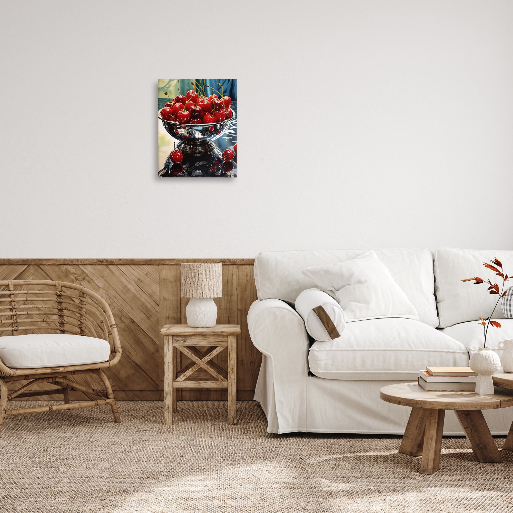 Stupell Industries Bowl of Cherries Reflection Food & Beverage Painting Gallery Wrapped Canvas Art Print Wall Art, 16 x 20