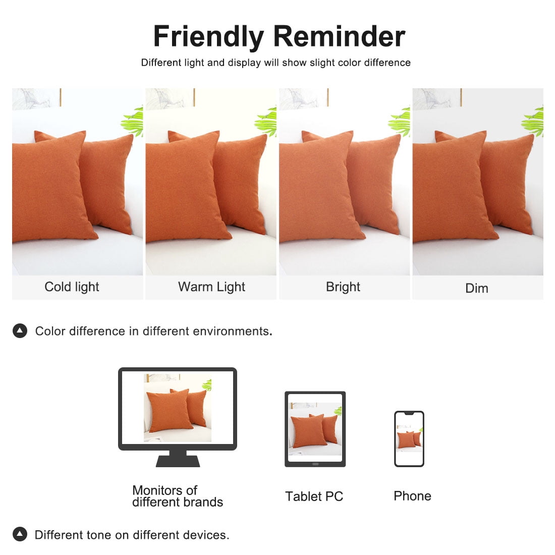 Unique Bargains 2-Pack Solid Waterproof Decorative Throw Pillow Covers Orange 18" x 18"