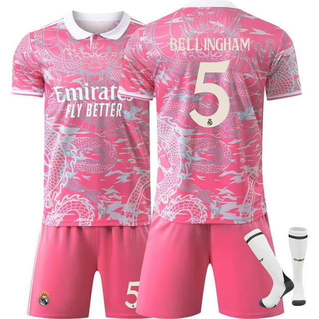 2526 New Real Madrid Dragon Pattern Pink Football Sportswear #5 BELLINGHAM Copy Player Name Jersey