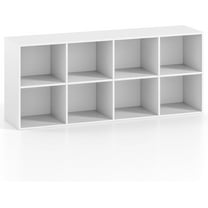 8 Cube Bookcase, Horizontal Bookshelf with 8 Open Cubes, Wood Bookshelves & Bookcases, Modern Display Shelf, Bookshelf for Bedroom, Living Room, Kids Rooms, Study (White, 8 Cubes)