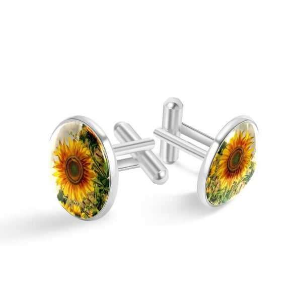 PhooArto Men's Classic Stainless Steel, Summer Sunflower Bloom Cufflinks Business Wedding Shirts, Silver
