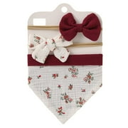 3Pcs/Set Muslin Cotton Baby Bib Newborn Bows Headband Triangle Print Saliva Towel Infant Boy Girl Feeding Burp Cloth Shower Gift B-04