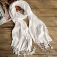 thumbnail image 1 of Bufanda de lino y algodón teñida a mano para niños, color blanco, con borlas, larga, de poliéster estampado, regalo para turistas, 1 of 4