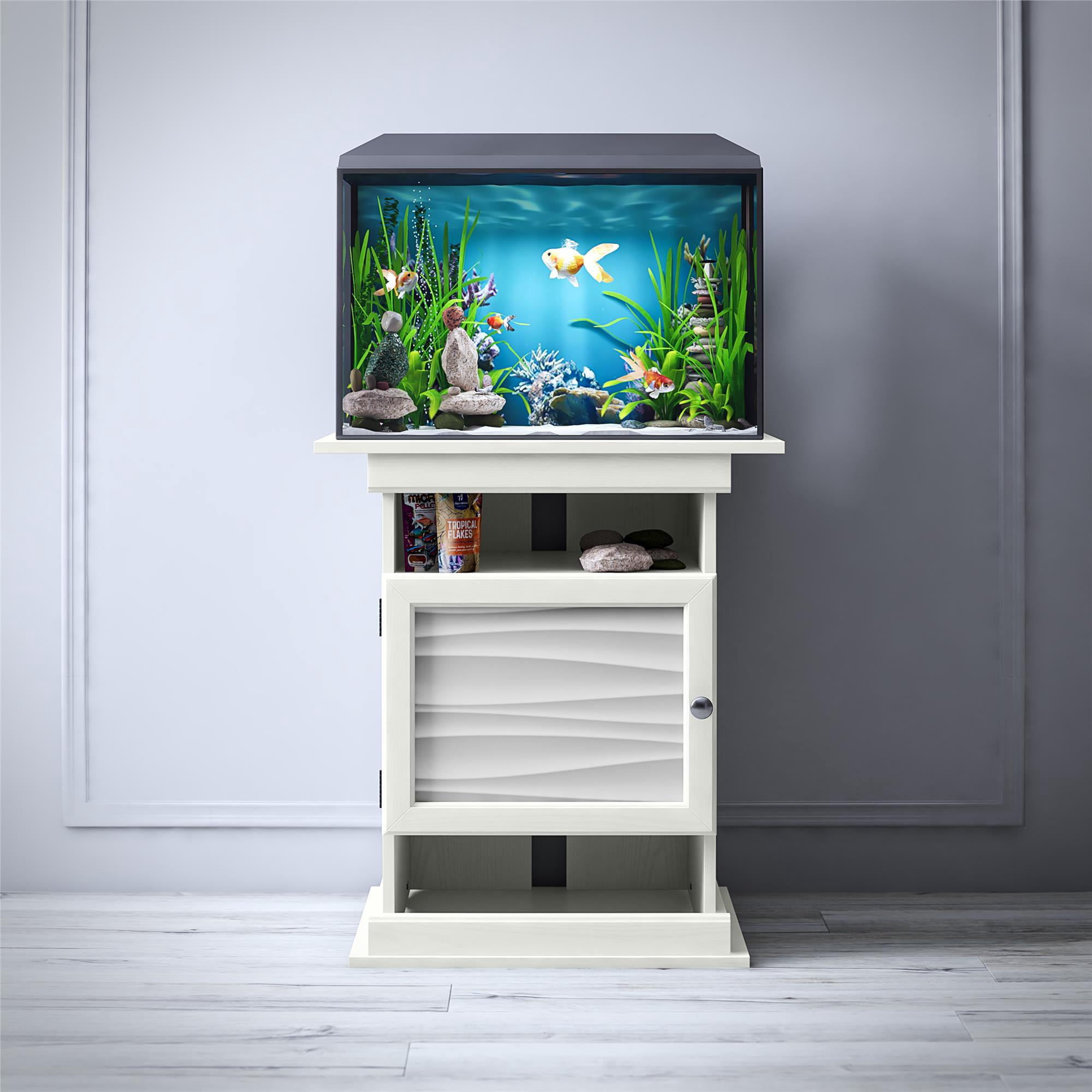 Flipper(tm) 10/20 Gallon Aquarium or Terrarium Tank Stand, White with Flat Faux Wave Laminate Door