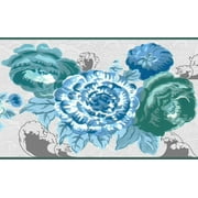 Dundee Deco Peel and Stick Self Adhesive Wallpaper Border - Abstract Blue, Teal Flowers, Roses, 15 ft x 7 in