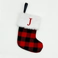 thumbnail image 3 of 8'' Initial Monogram Christmas Stockings Red Buffalo Plaid Personalized Christmas Stockings with Embroidered Letter White Plush, 3 of 4