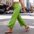 thumbnail image 5 of Women's High Waisted Wide Leg Cropped Pants Casual Drawstring Elastic Waist Capri Pants with Pockets, 5 of 7