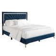 thumbnail image 2 of Castle Place Luxurious Diamond Strip Velvet Upholstered Bed Navy Blue, Twin, 2 of 7