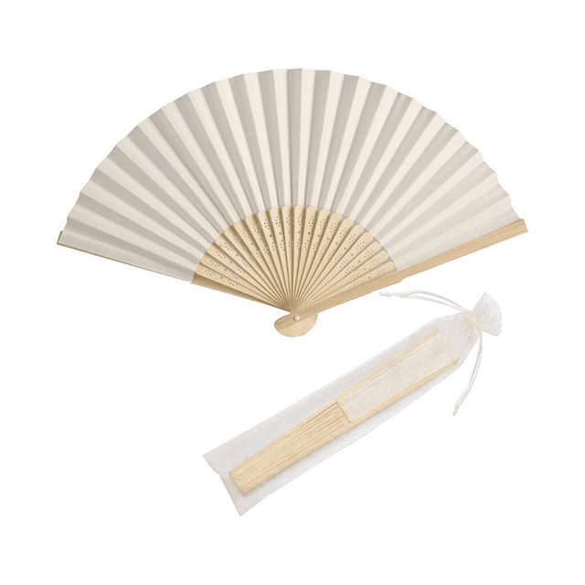 50Pcs Paper Hand Fan Bamboo Handheld Folded Fan Decorative Paper Fan Wedding Party Favors (Cream)
