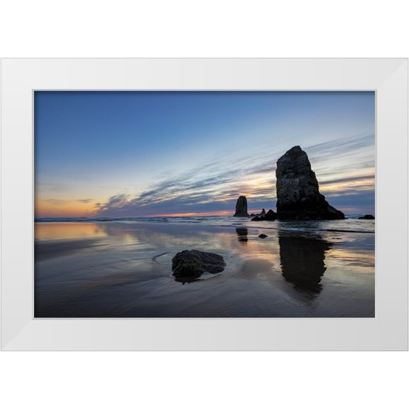 Haney, Chuck 14x11 White Modern Wood Framed Museum Art Print Titled - Haystack Rock Pinnacles at low tide in Cannon Beach-Oregon-USA