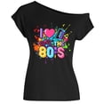 thumbnail image 3 of Trendfront Womens Retro 80s Graffiti Print Tops One Shoulder Boat Neck Loose Fit Tee Trendy Fashion T Shirts Pullover Streetwear, 3 of 3
