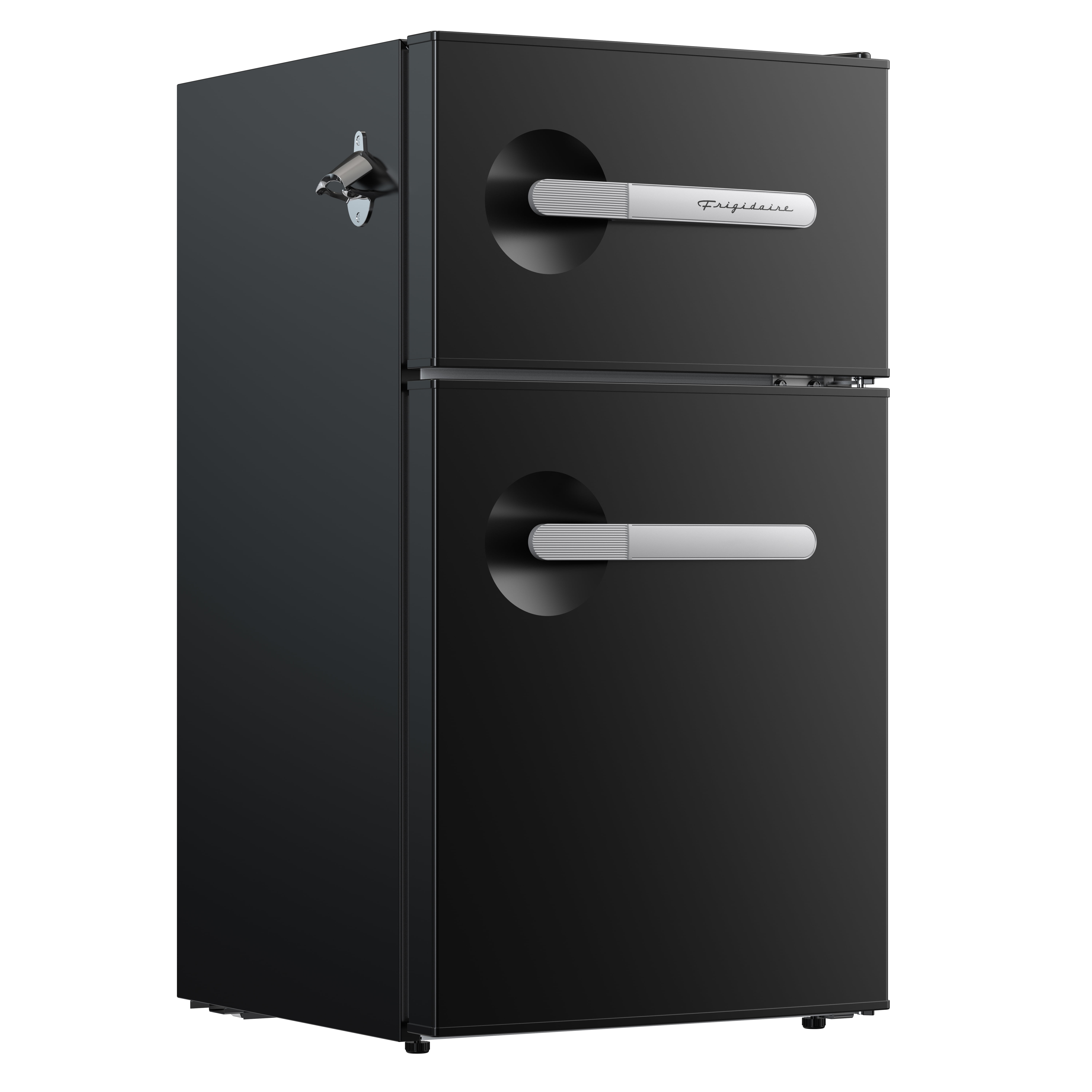 Frigidaire 3.1 Cu. ft. Compact Refrigerator with Freezer Compartment, 2-Door Retro Fridge with Built-in Side Bottle Opener, Black