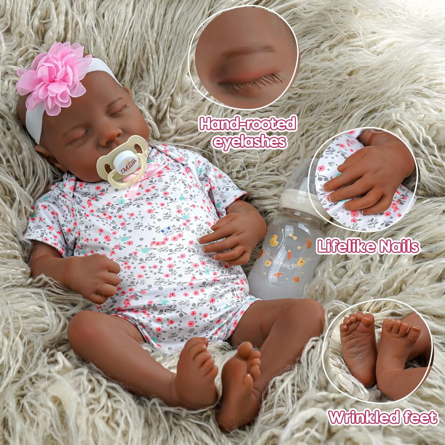 BABESIDE Lifelike Reborn Baby Dolls Black Girl, 20 Inch African American Baby Dolls Sleeping That Look Real with Soft Cloth Body