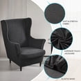thumbnail image 6 of CJC Wingback Chair Slipcover, 2-Piece Stretch Wing Back Chair Cover with Cushion Cover, Armchair Covers Furniture Protector for Living Room Bedroom (Black), 6 of 10