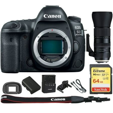 Canon EOS 5D Mark IV CMOS DSLR Camera (Body) Wi-Fi NFC 4K Video w/Bundle Includes,Tamron SP 150-600mm F/5-6.3 Di VC USD G2 Zoom Lens for Canon Mounts + Sandisk 64GB Extreme SD Memory UHS-I Card