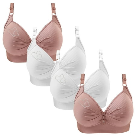 Clearance TOUMENY Nude Bra Wireless Bras for Women 4PC Woman s Printing Gathered Together Large Size Daily Bra Underwear No Rims