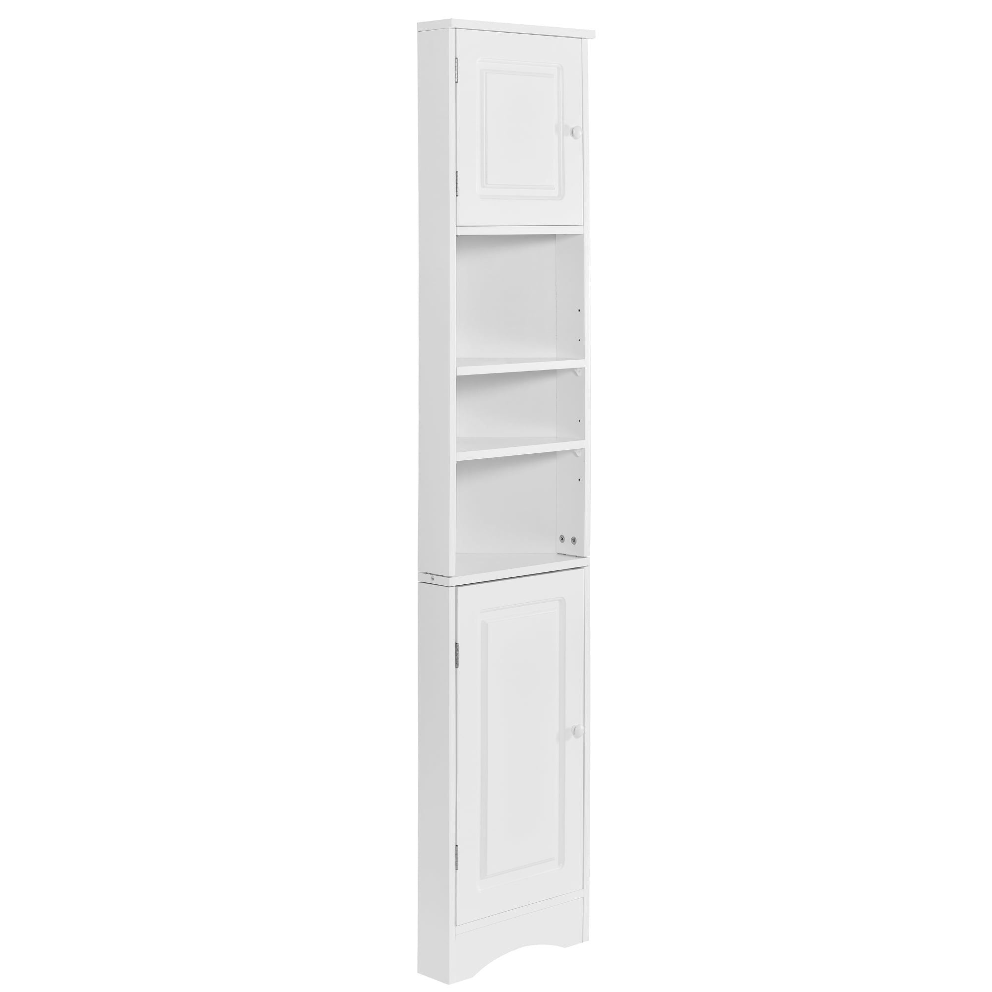 White MDF Corner Bathroom Storage Cabinet with Two Doors and Adjustable Shelves, 14.6 x 9.4 x 66.9 in