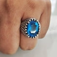 thumbnail image 6 of Blue Topaz Mens Ring, Natural Swiss Blue Topaz, November Birthstone Topaz, Silver Jewelry, 925 Silver Ring, Birthday Gift, Heavy Mens Ring, Arabic Oxidized Mans Ring, Christmas, Mens Signet Ring, 6 of 8