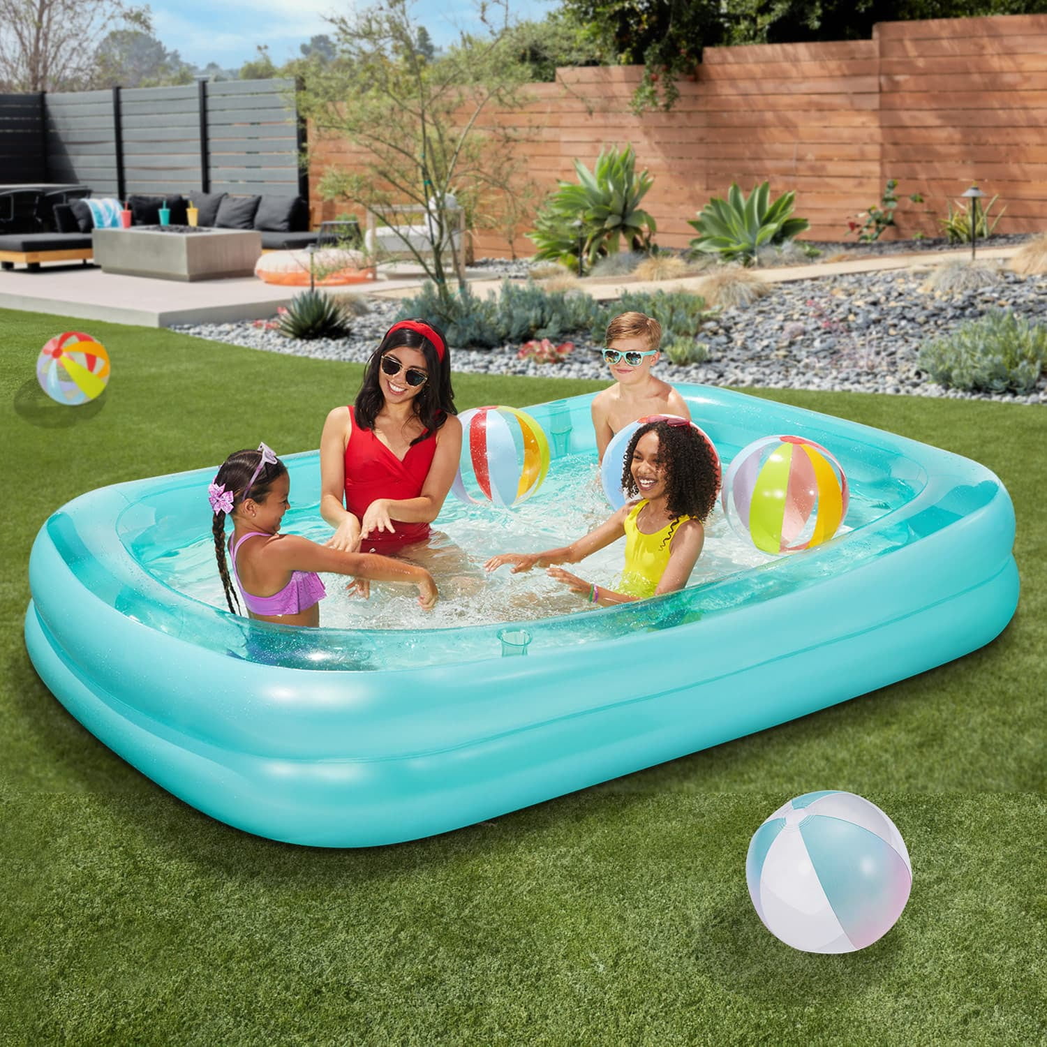 Funsicle 8.5ft Blissful Pool, Inflatable Family Swimming Pool, Lagoon Blue, Rectangular, Age 6 & up