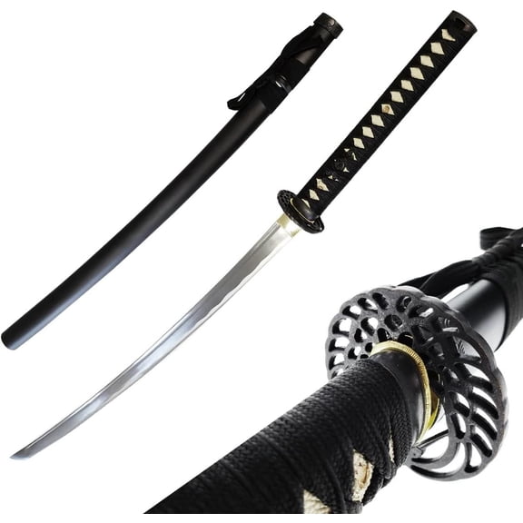 Hand Forged Black Katana Sword Full , , 1045 High Carbon Steel Blade, Tsuba