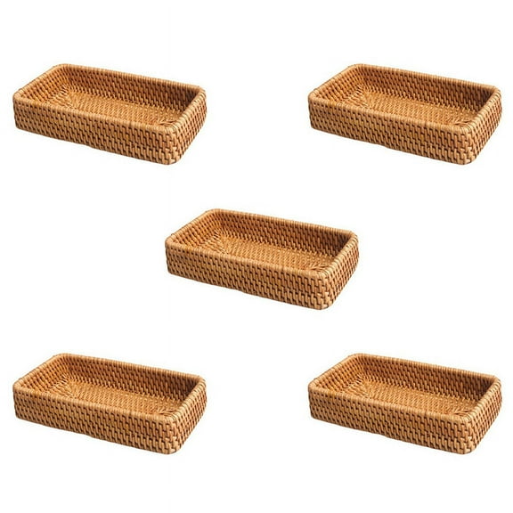 5X Hand-Woven Storage Basket Rattan Tray Wicker Baskets Bread Fruit Food Breakfast Display Box Home Decoration-C