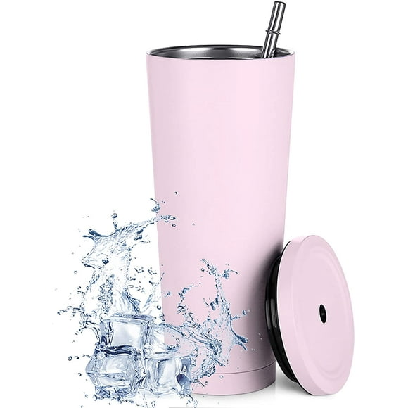 Aiboria Schmaler Trinkbecher aus Edelstahl mit Deckel und Strohhalm, 750 ml, wiederverwendbar, vakuumisolierter Wasserbecher, doppelwandiger Reisebecher mit Strohhalm für Kaffee, Tee, Getränke (weiß)