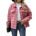 thumbnail image 5 of JUUNthy Women's Plaid Shacket, Long Sleeve Lapel Collar Button Down Fall Winter Fashion Jacket Outerwear White M, 5 of 13