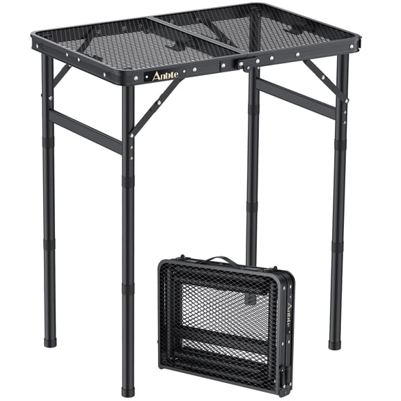 Anbte Folding Grill Table, Aluminum Camping Picnic Table, 3 Adjustable Heights Max 27.5", Lightweight with Portable Carry Handle, 22.8" x 16"