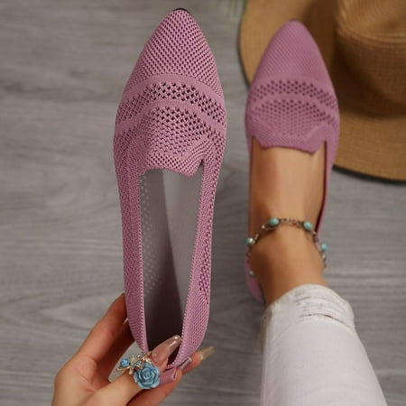 Miluxas Women s Flats Clearance Pointed Toe Ballet Shoes Knit Dress Shoes Low Wedge Slip On Arch Support Walking office Business Flats Hot Pink 5.5(36)