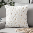thumbnail image 2 of Soft Plush Faux Fur with Gold Stamping Feathers Pillowcase Square Cushion Covers for Living Room Bedroom, 2 of 6