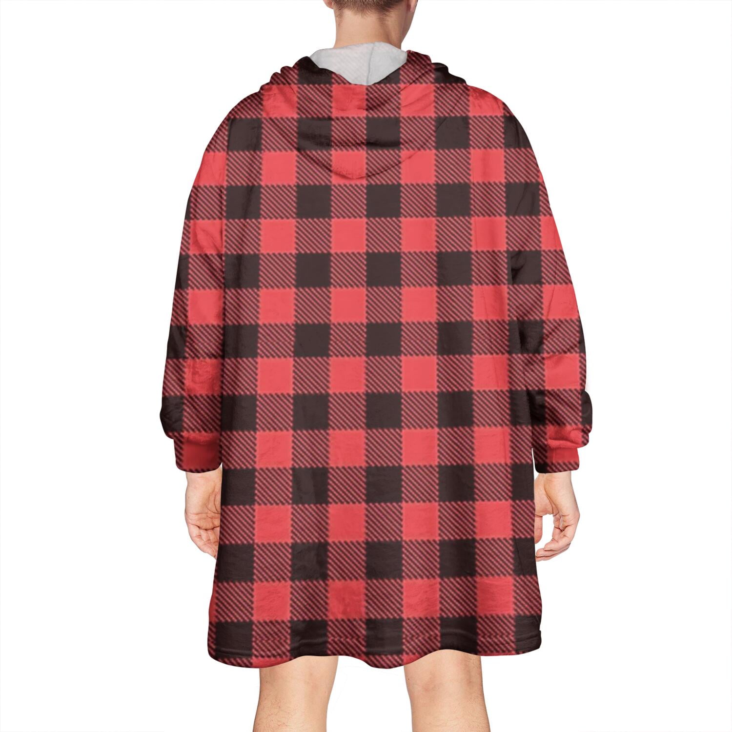 Red and White Checkered Pattern Wearable Oversized Blanket,Wearable Blanket Hoodie for Adults,Cozy Hooded Blankets with Super Pockets,Super Warm Fuzzy Pullover for Women & Men