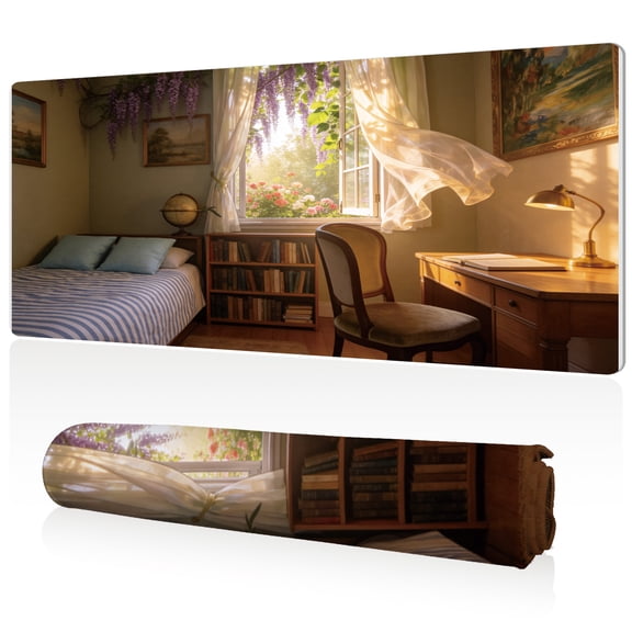 LIVEKEY Serene Bedroom Garden Mouse Pad 80x40x0.3cm Extra Large Full Desk Coverage Non Slip Durable Easy Clean Stitched Edges for Gaming and Office