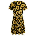 thumbnail image 5 of Wild Yellow Sunflowers on Black Background Dress Summer Street Style Dresses Female Short Sleeve Printed Sundress, 5 of 7