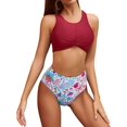 thumbnail image 1 of Top de Bikini Corto con Escote Redondo Deportivo para Mujer Trajes de baño de Dos Piezas con Cintura Alta Vino Rojo G Vino Rojo G Xishao ropa, 1 of 2