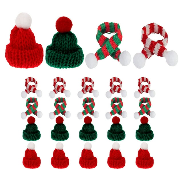 24 Uds Mini sombrero de punto navideño bufanda DIY decoración de cubierta de botella de vino navideña
