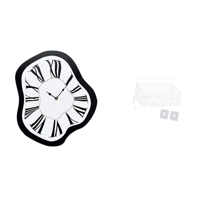 Reloj de pared nórdico con números para interiores. Cesta de almacenamiento colgante. Organizador de pared. Cesta de almacenamiento de alambre