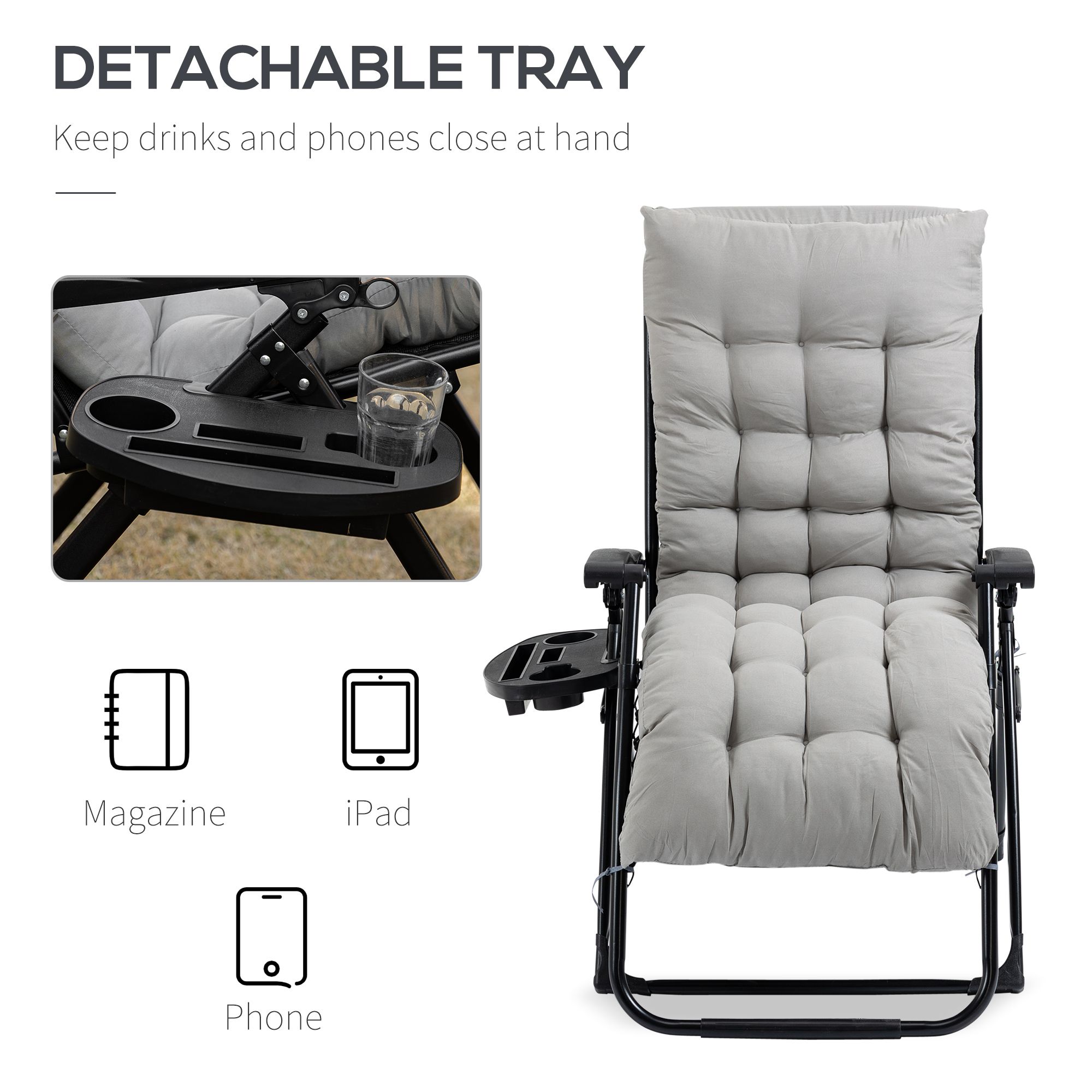 Recline Chair with Cup Rest & Cushion for Alfresco Relaxation