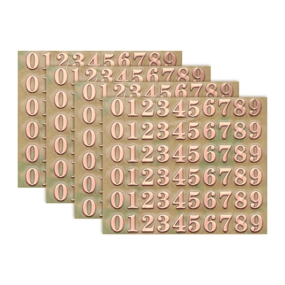 4 Sheets Number Stickers 0.12" 3D Mini Number Stickers Alloy Self Adhesive Number Stickers (Rose Gold)
