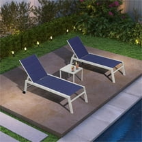 PURPLE LEAF Outdoor Chaise Lounge Set Adjustable Sunbathing Recliner with Side Table for Poolside Beach Outside Patio Aluminum Chaise Lounger Navy Blue