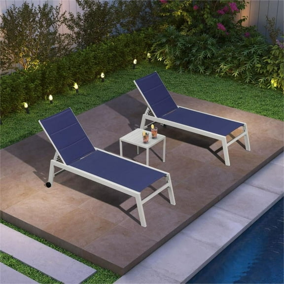 PURPLE LEAF Outdoor Chaise Lounge Set Adjustable Sunbathing Recliner with Side Table for Poolside Beach Outside Patio Aluminum Chaise Lounger Navy Blue